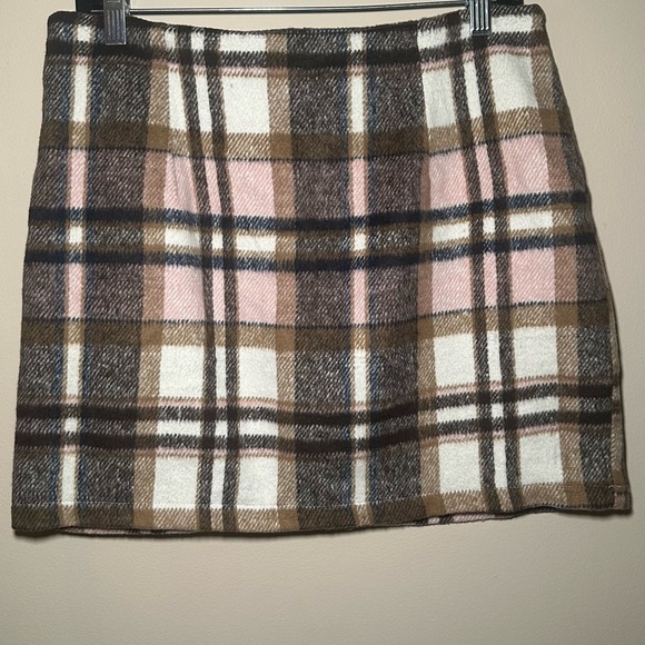 Plaid Women's Wool Blend Schoolgirl Clueless Academia Skirt Pink & Brown Size M - Picture 1 of 10